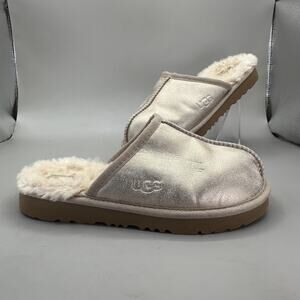 UGG Keagan Slippers Kids Size 2 Gold Fur Lined Mules Slip On Shoes 1139810K